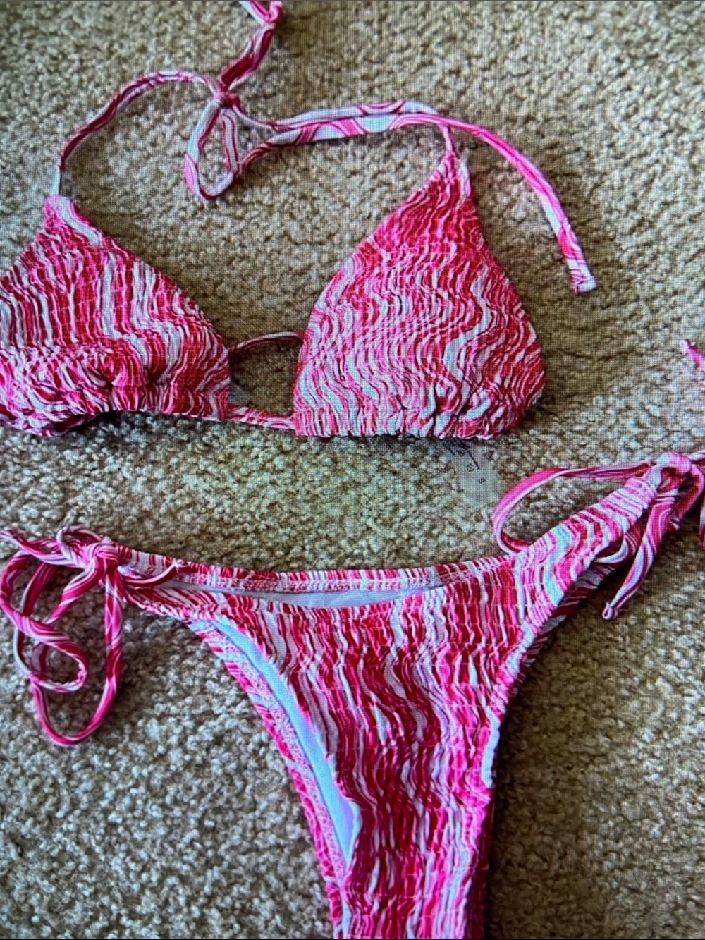Pink Textured String Bikini Set